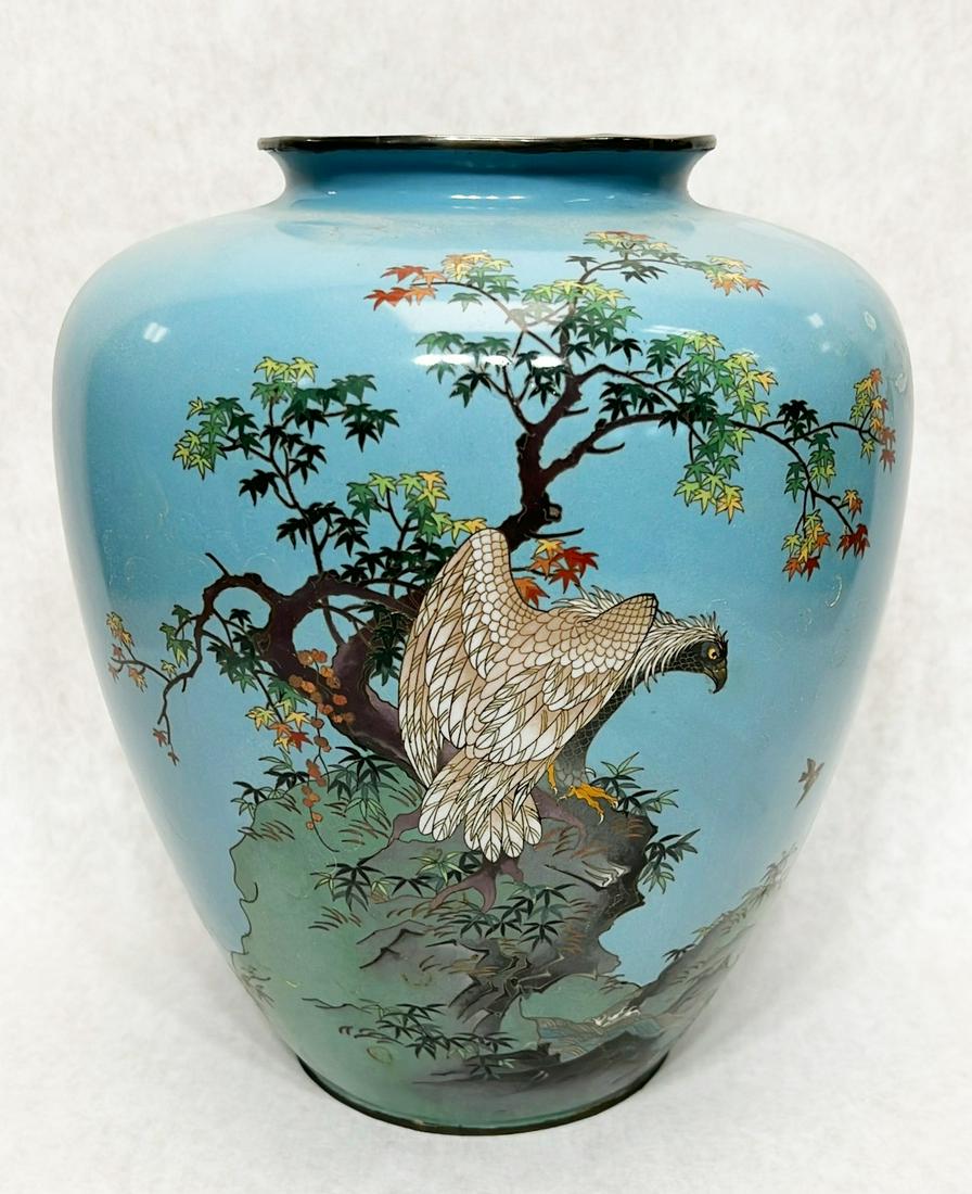 Signed Japanese Meiji Period Cloisonne Eagle Vase (1 of 9)