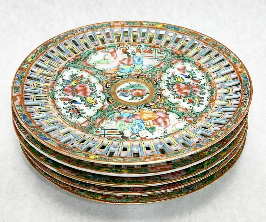 5 Chinese Export Rose Medallion Reticulated Plates (1 of 8)