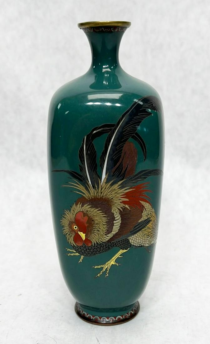 Japanese Meiji Period Cloisonne Rooster Vase (1 of 7)
