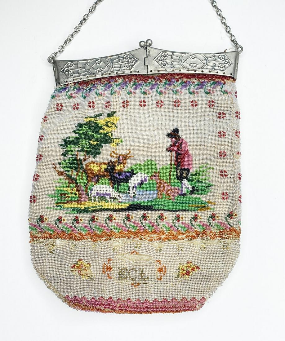 Victorian Micro Beaded Card Bag with Pastoral Scene (1 of 13)