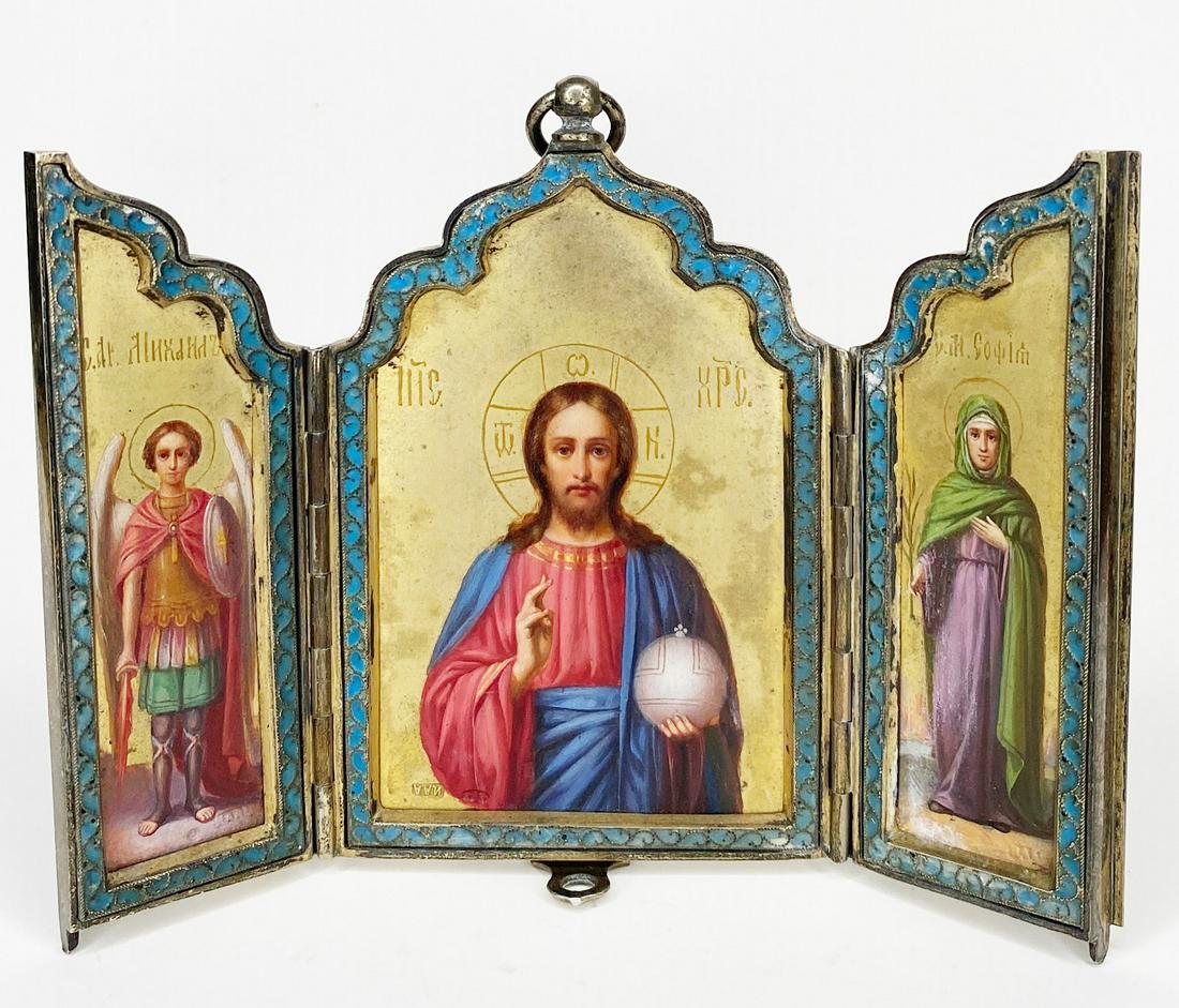 Russian Silver and Enamel Triptych Icon (1 of 17)