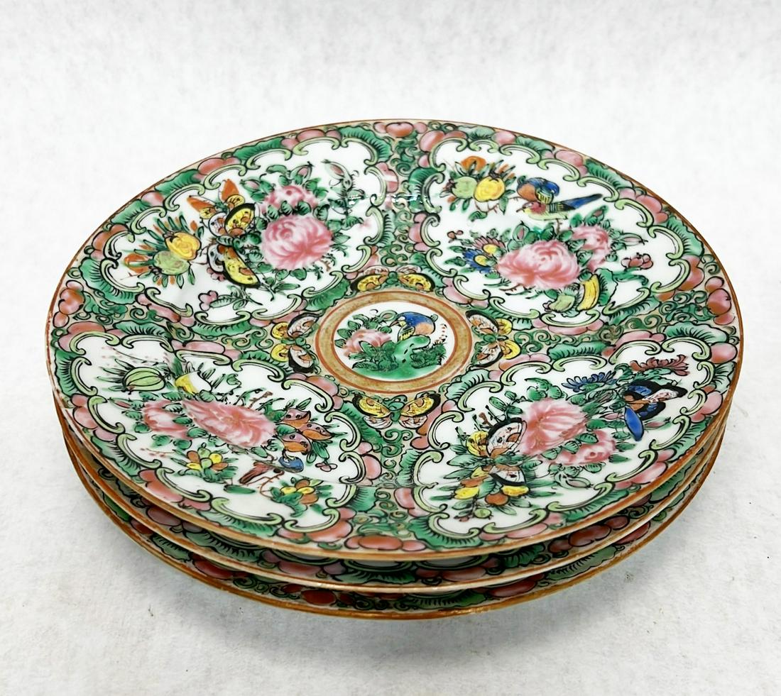 3 Chinese Export Rose Medallion Plates