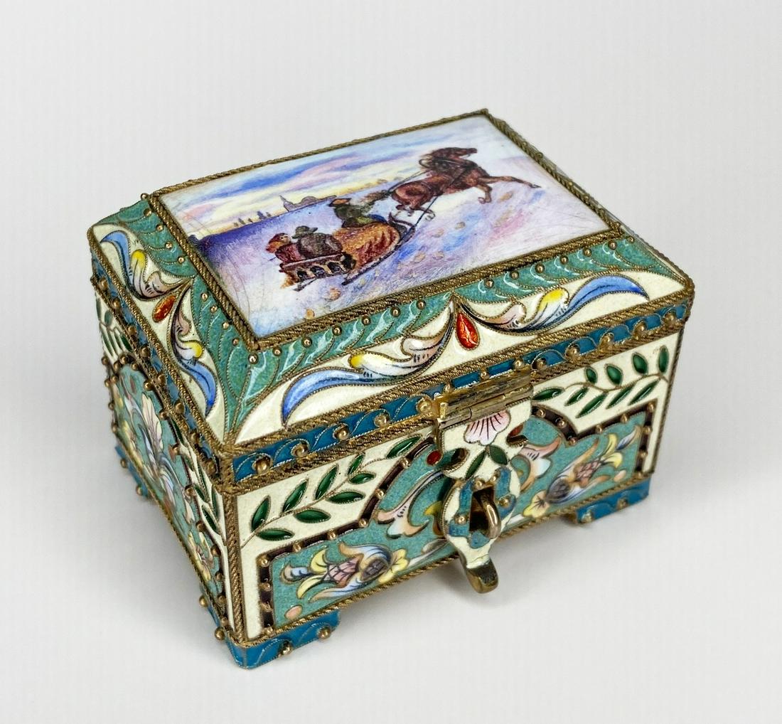 Russian Silver-Gilt and Enamel Casket with Sleigh Scene (1 of 17)