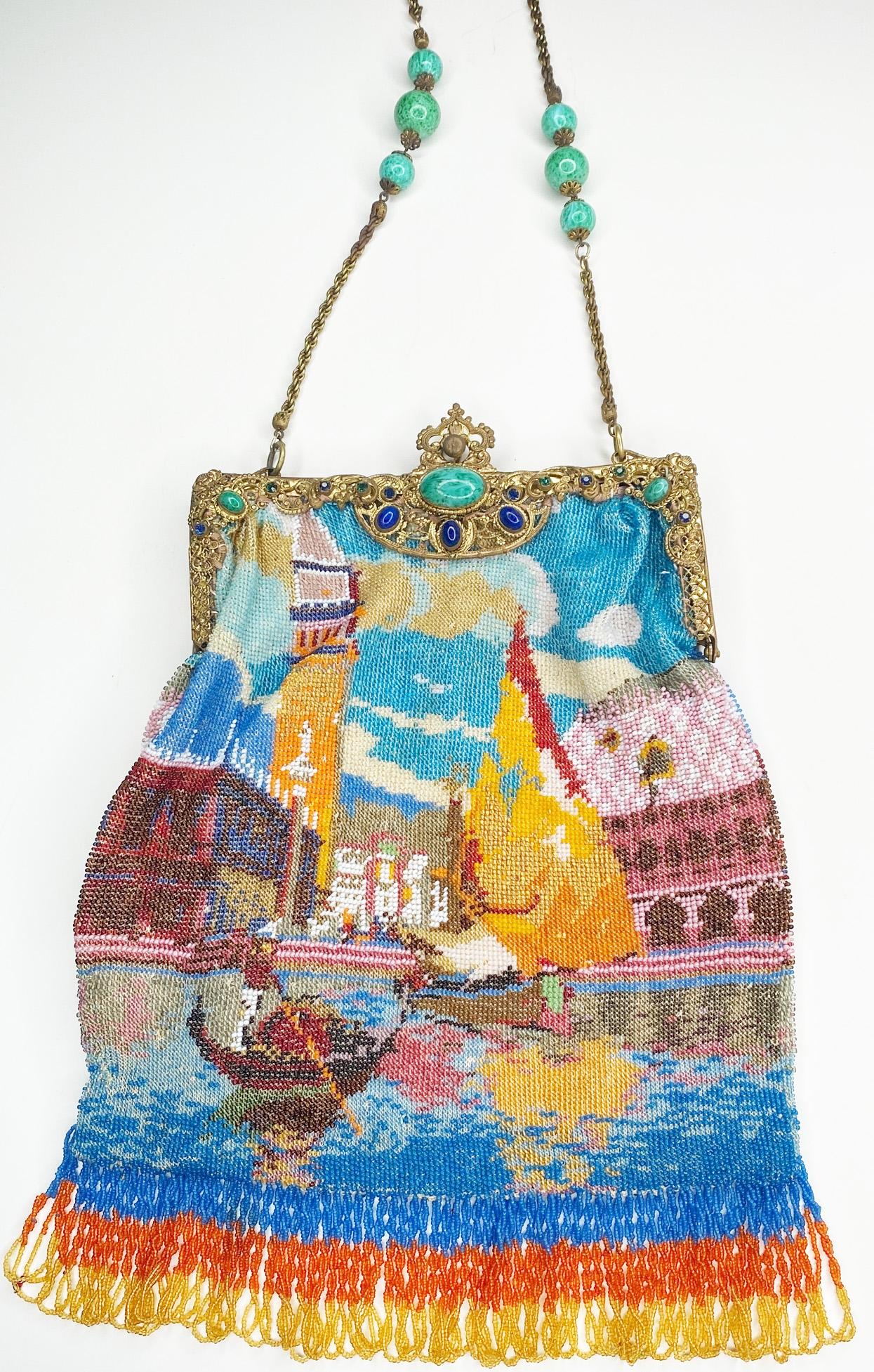 Micro Beaded Handbag with Venetian Canal/ Boating Scene (1 of 15)
