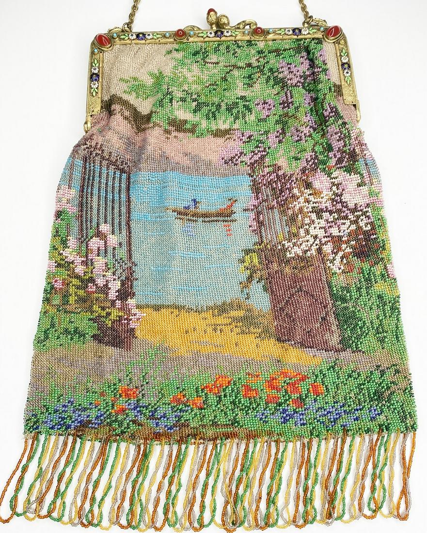 Micro Beaded Canoe Scene Hand Bag with Jeweled/Enameled Frame (1 of 18)