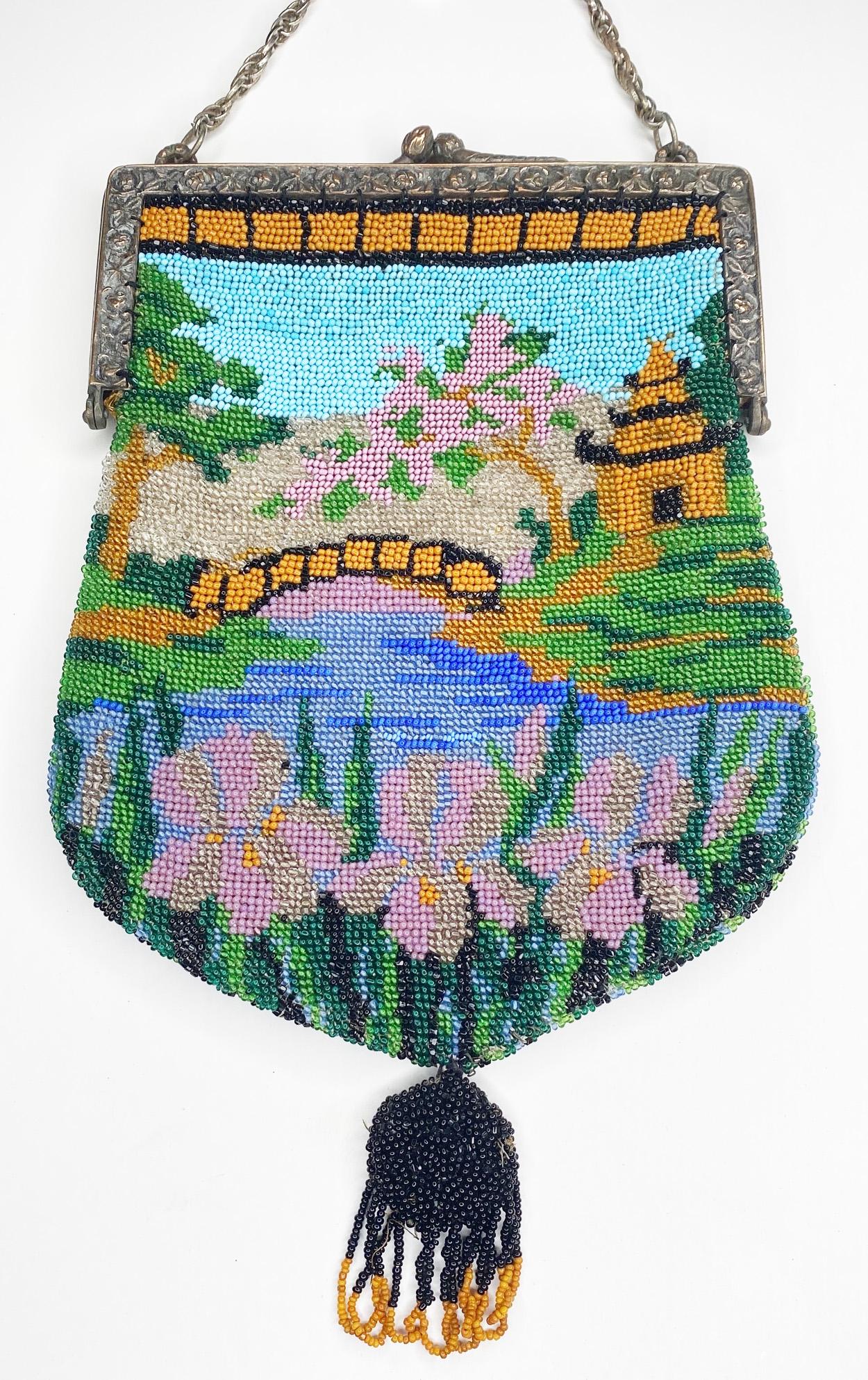 Art Deco Beaded Evening Bag with Bridge Scene and Bronze Frame (1 of 15)