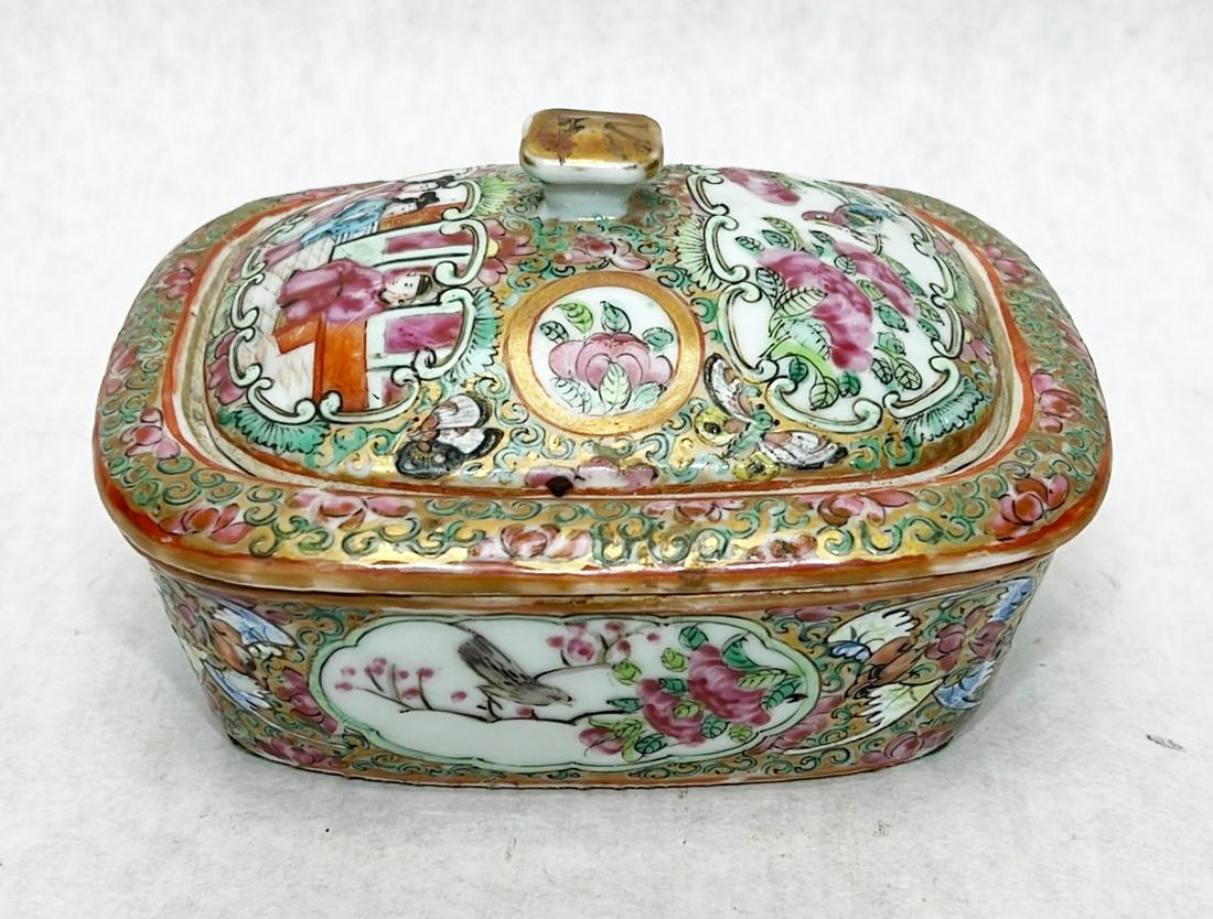 Chinese Export Rose Medallion 3 Piece Butter Tub (1 of 9)