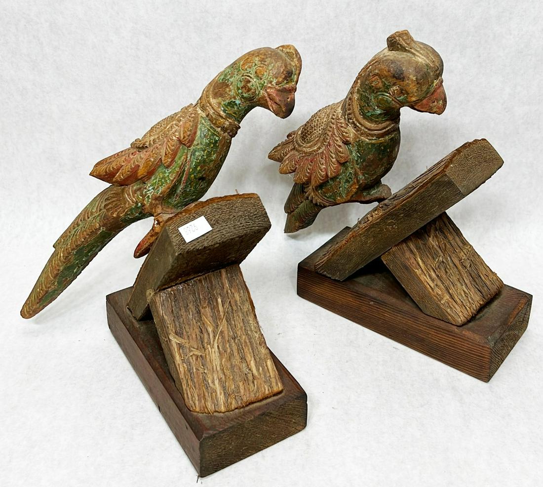 Pair of Ethnographic Polychrome Bird Carvings mounted on Stands (1 of 10)