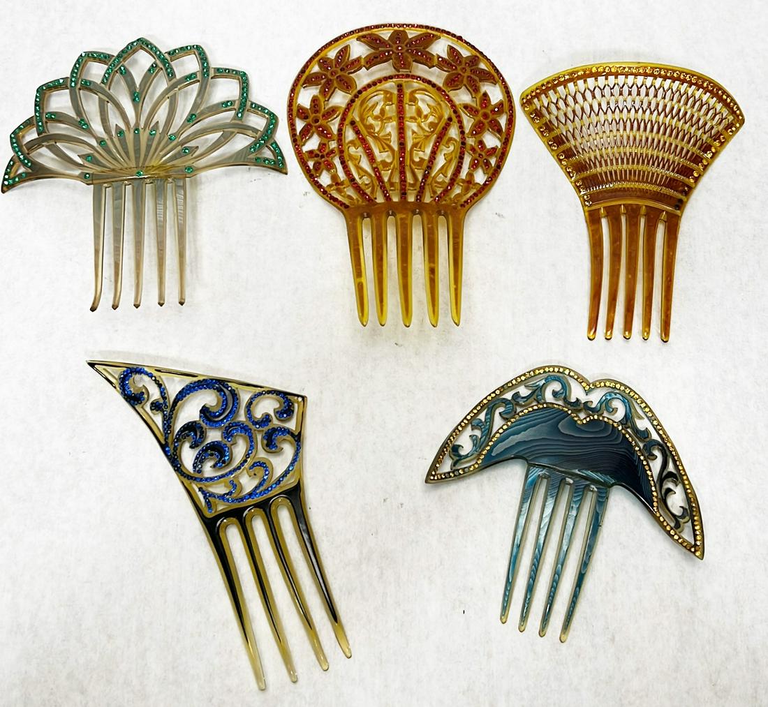 5 Art Deco Celluloid Hair Combs (1 of 7)