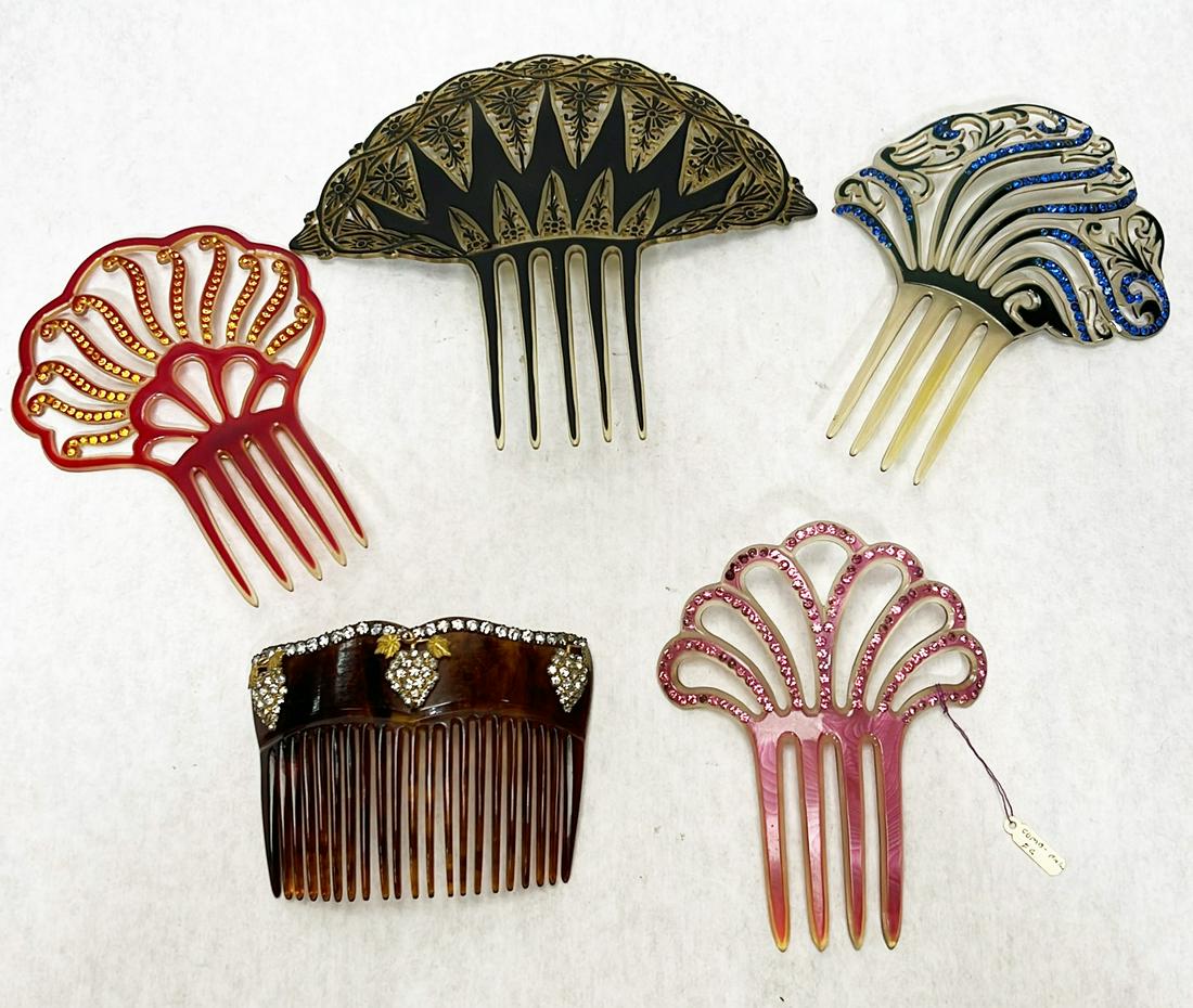 5 Art Deco Celluloid Hair Combs (1 of 7)