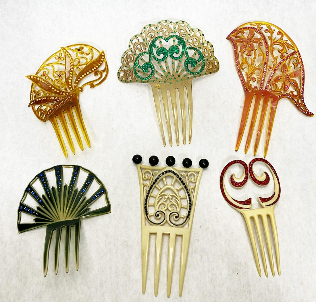6 Art Deco Celluloid Hair Combs (1 of 8)