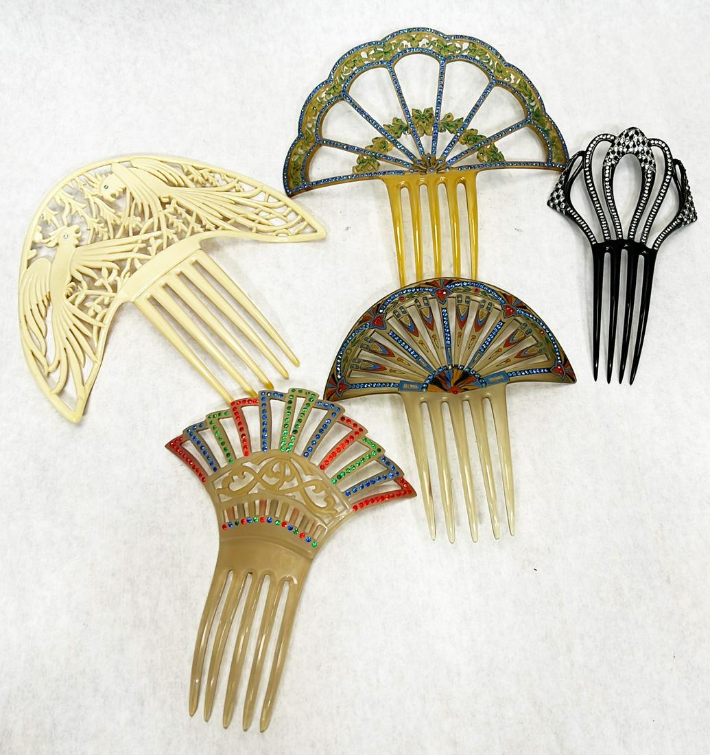 5 Art Deco Celluloid Hair Combs (1 of 7)