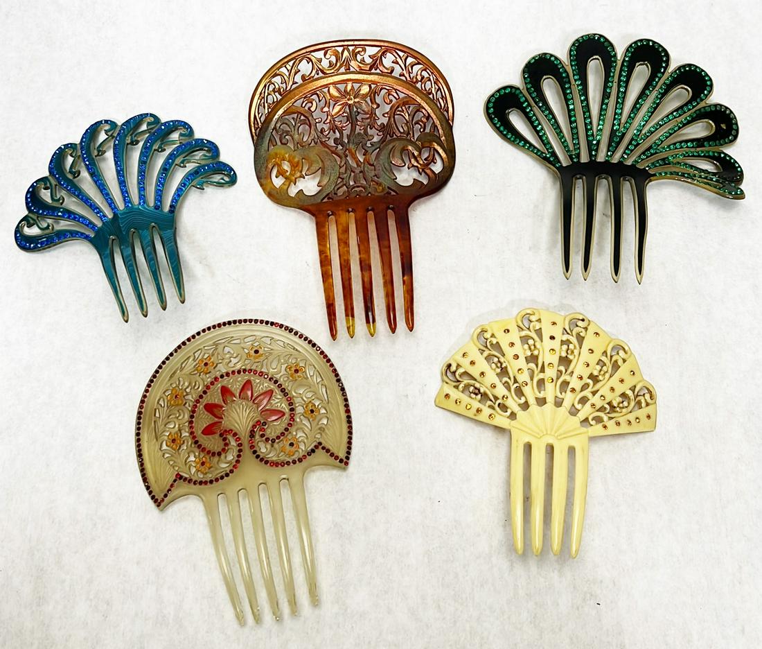 5 Art Deco Celluloid Hair Combs (1 of 7)