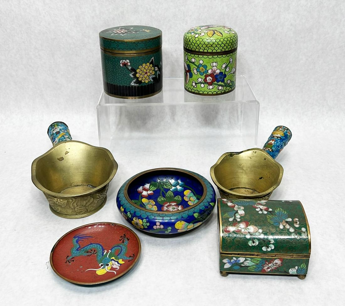 7 Chinese cloisonne enamel boxes, irons, etc. (1 of 10)