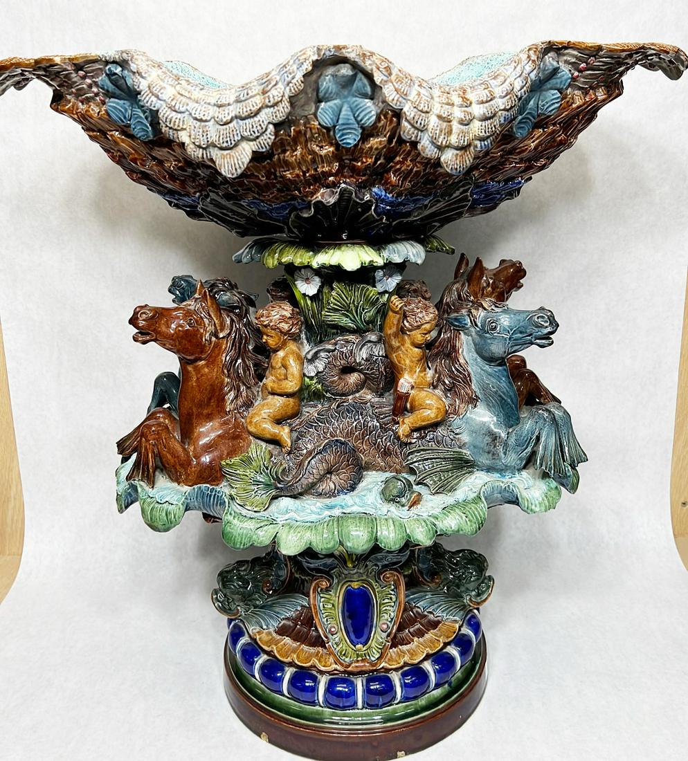 Large horse & riders majolica centerpiece bowl (1 of 11)