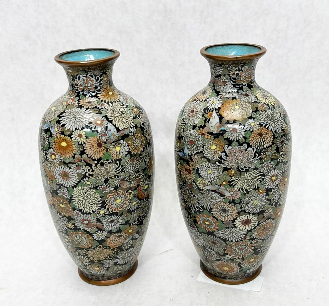 Pair Japanese cloisonne enamel vases (1 of 12)