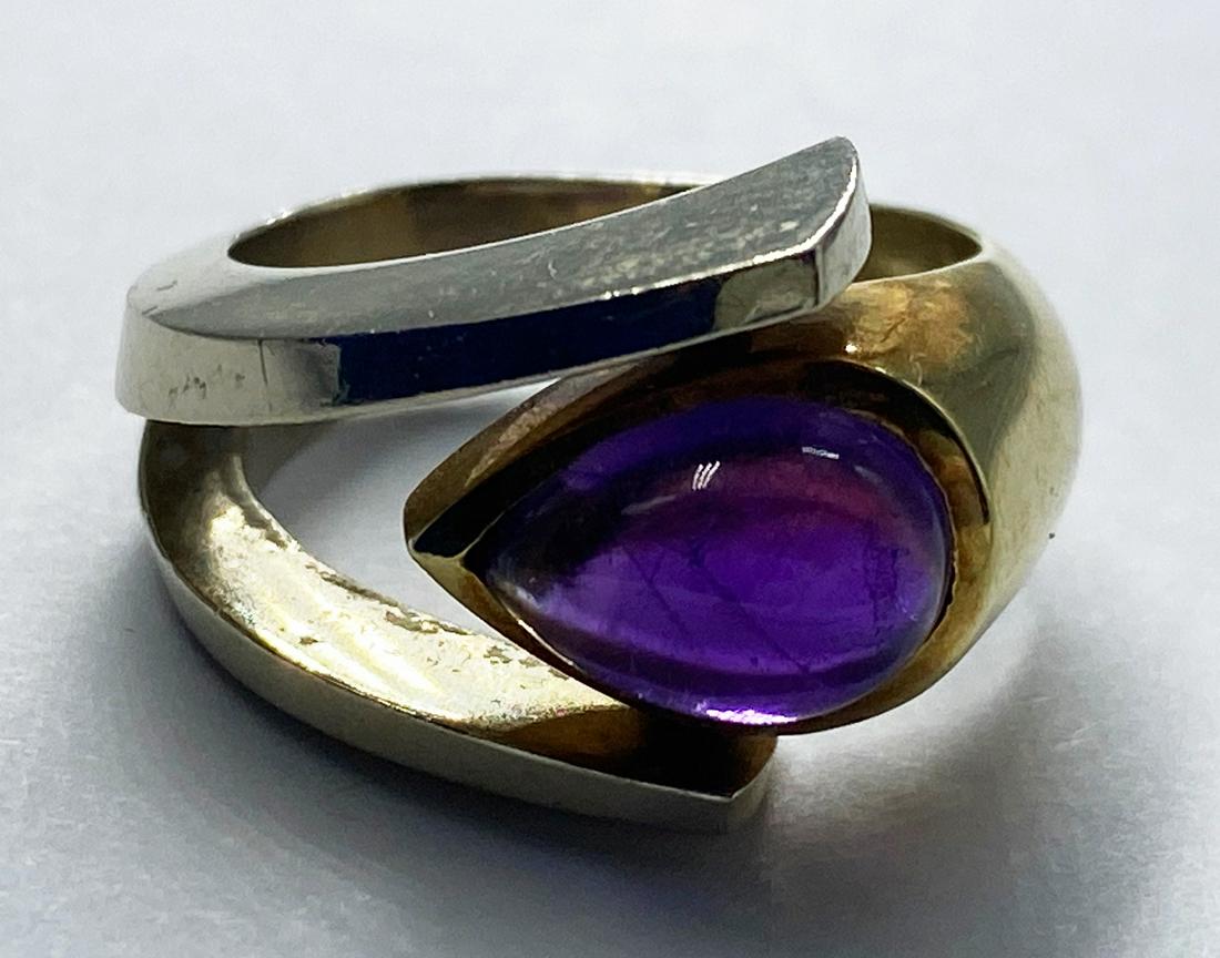 14kt Yellow & White Gold Cabochon Amethyst Ring 11.5g Size 7.5 (1 of 5)