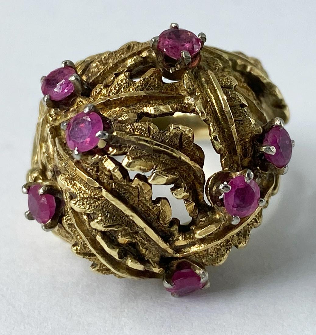 14kt Gold Multi Ruby Leaf Design Ring 14.0g Size 6.5 (1 of 6)