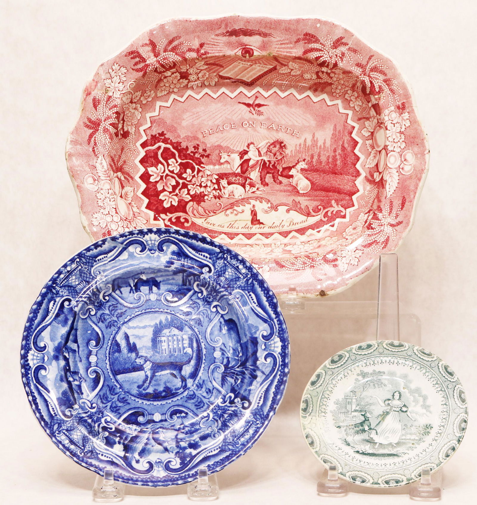 Staffordshire Quadrupeds blue transferware plate, etc. (1 of 2)