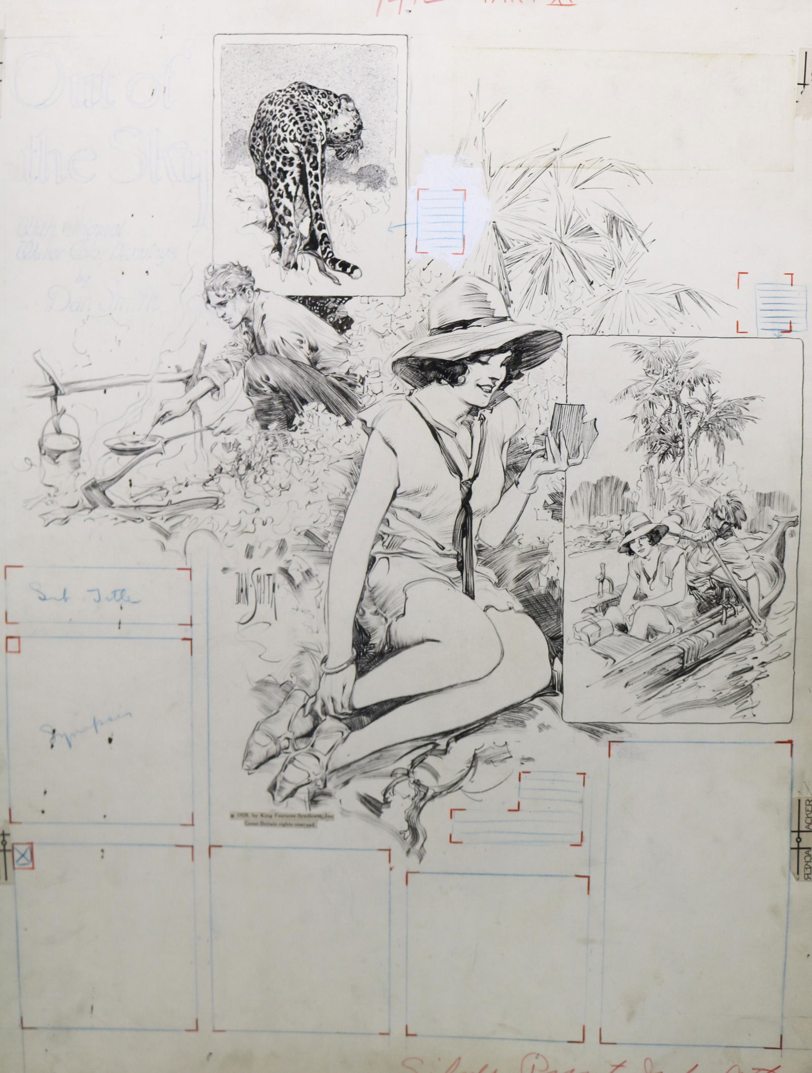 Dan Smith (NY 1865 - 1934) Out of the Sky pen and ink illustration (1 of 9)