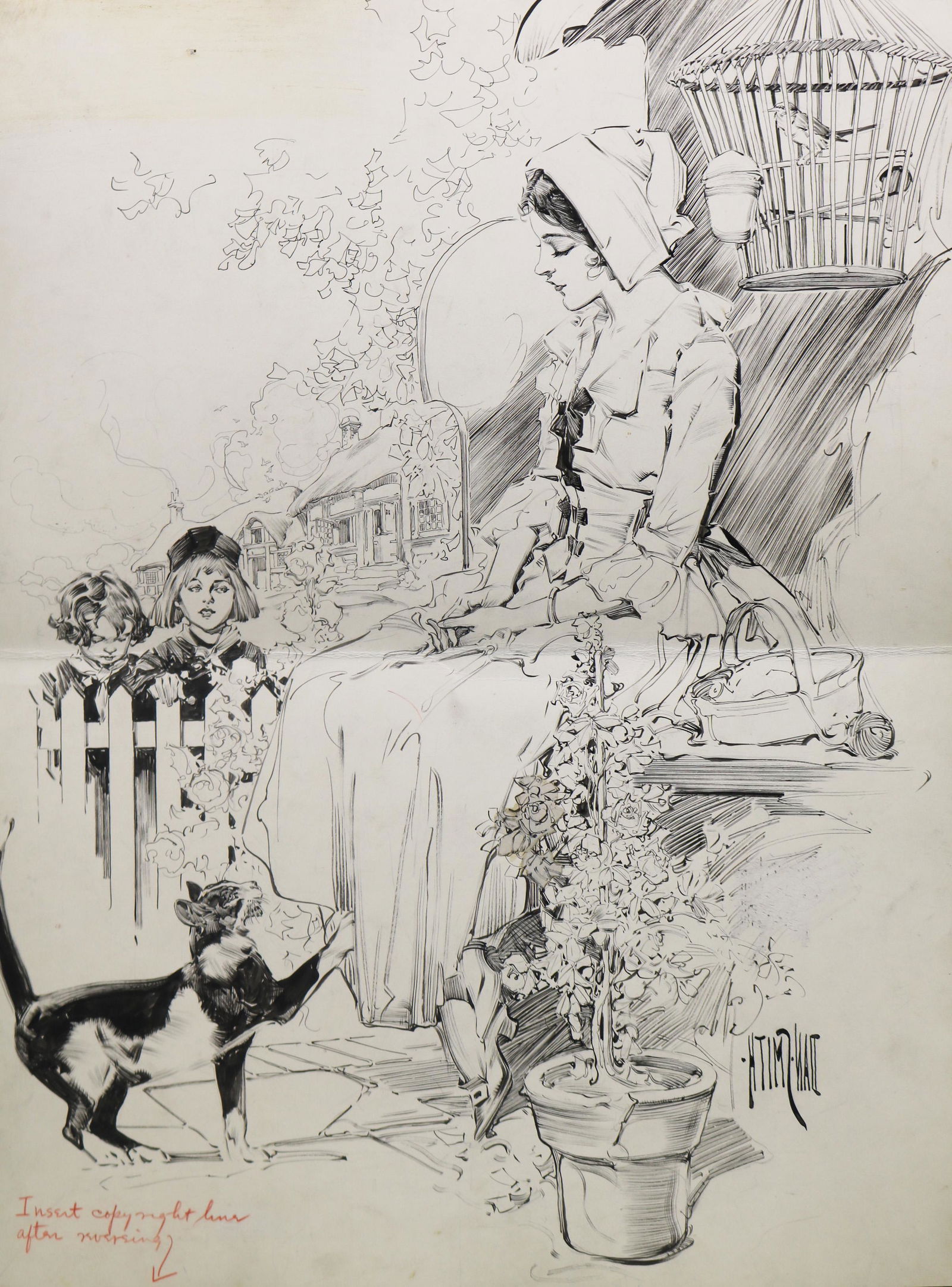 Dan Smith (NY 1865-1934) American Heroines pen + ink illustration (1 of 11)
