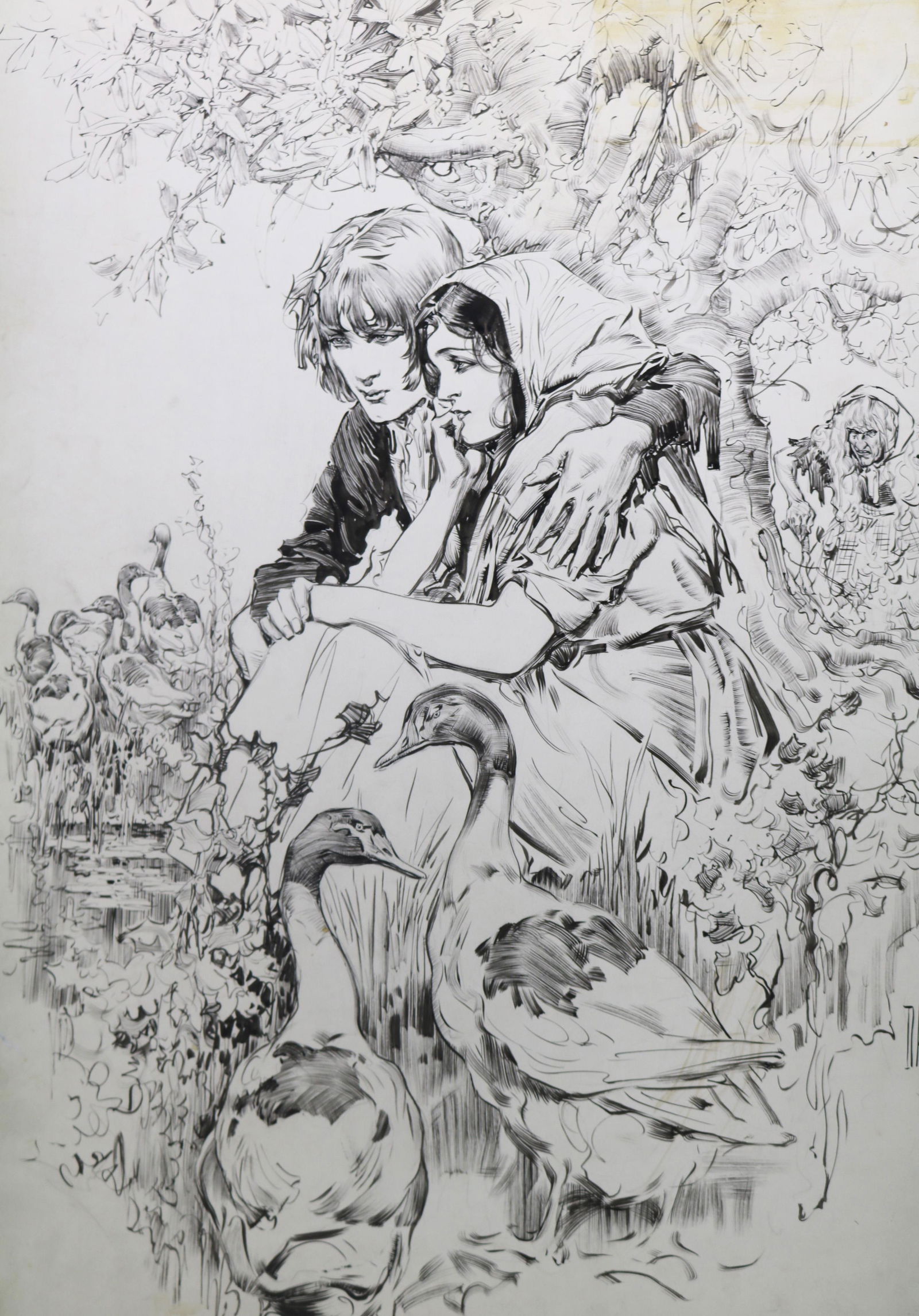 Dan Smith (NY 1865-1934) The Goose Girl pen and ink illustration (1 of 12)