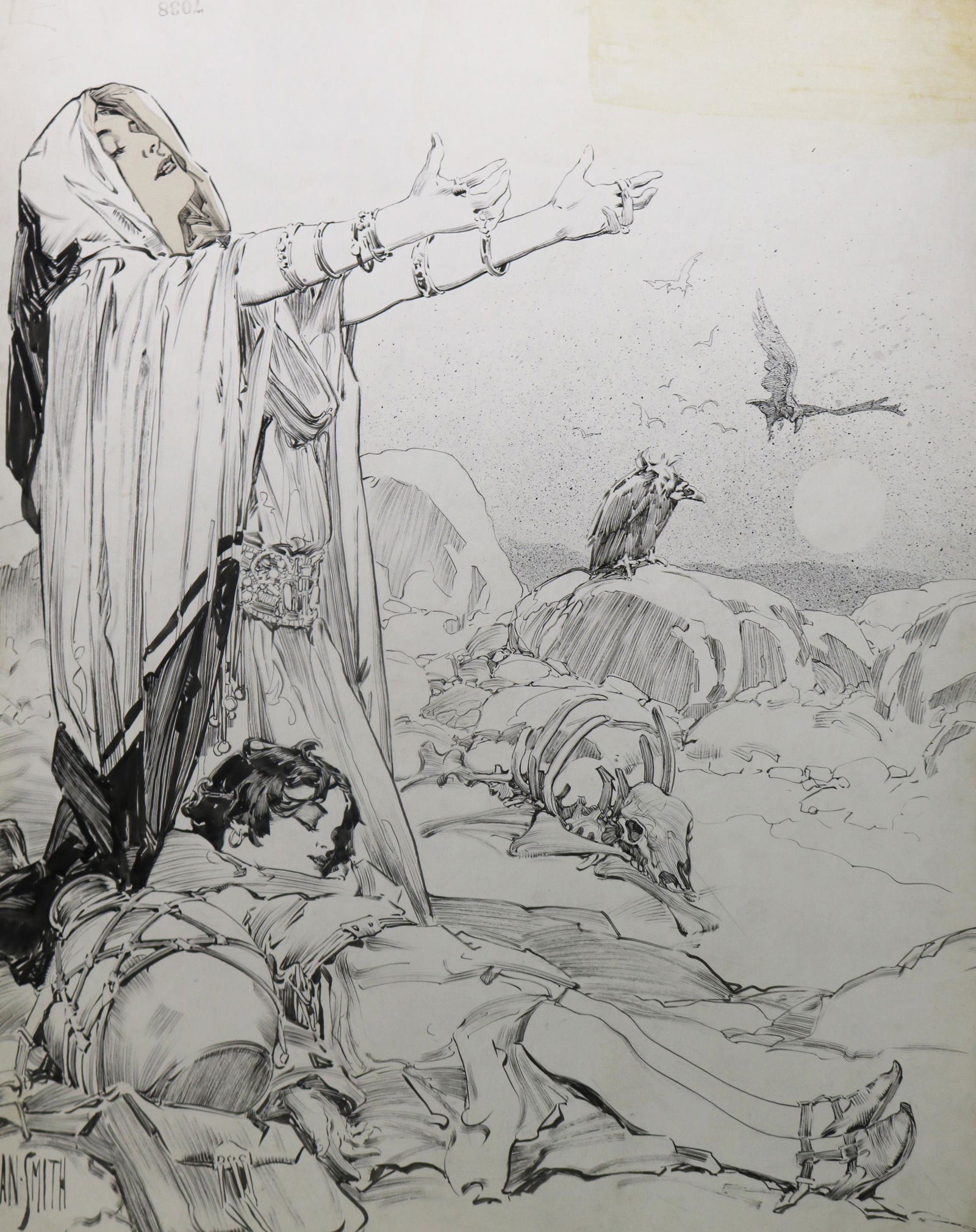 Dan Smith (NY 1865-1934) Hagar and Ishmael pen + ink illustration (1 of 8)