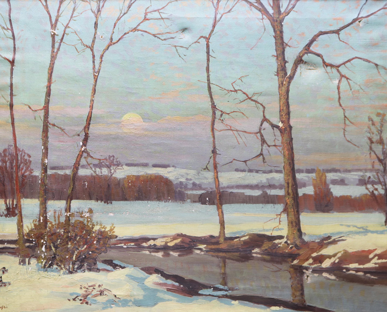 New Hope school winter landscape painting in original frame (1 of 19)