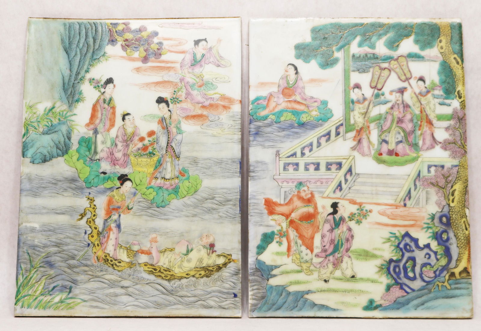 Pair Chinese porcelain painted tiles (1 of 7)