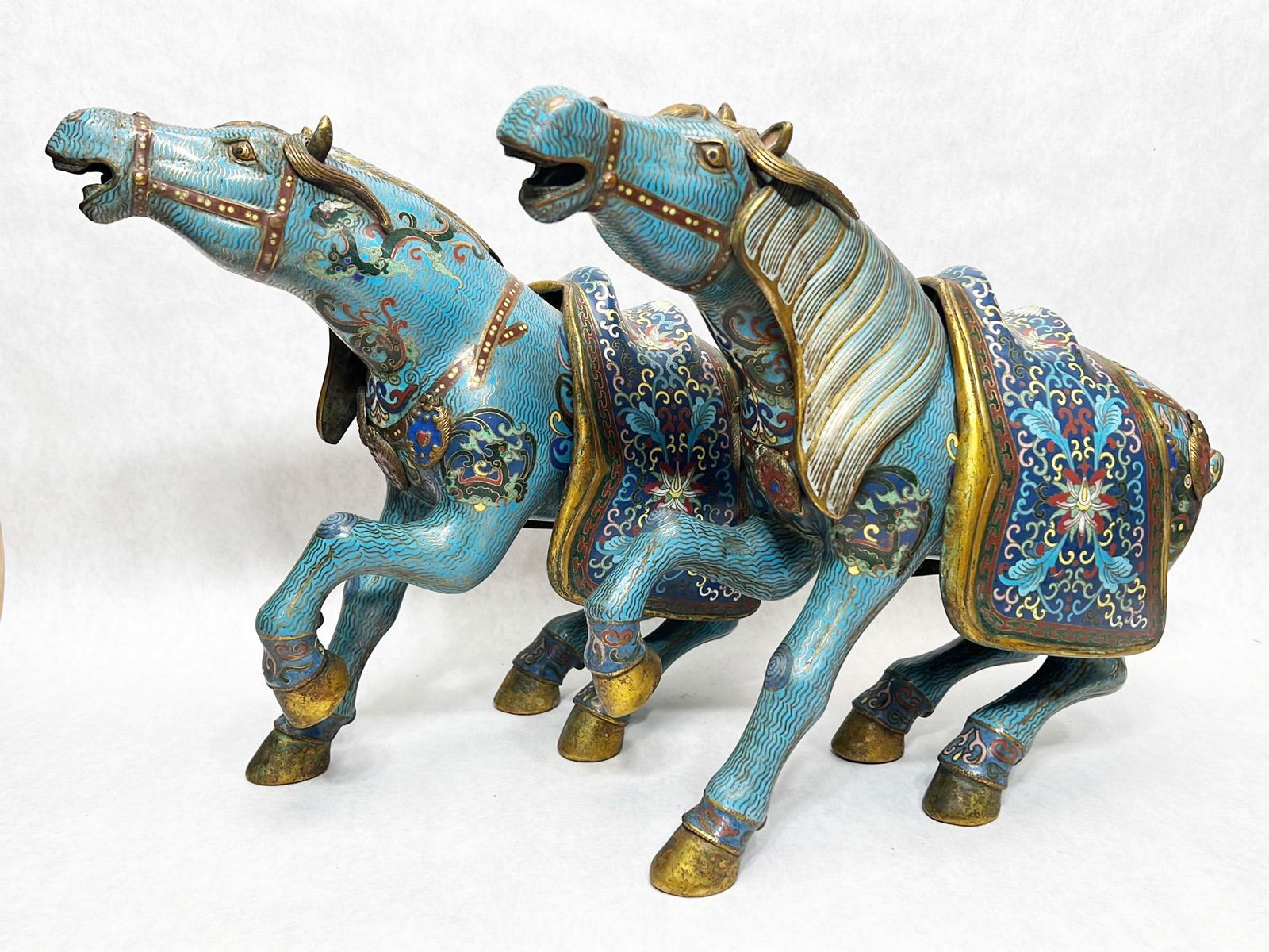 Pair Chinese Cloisonne Enamel Figural Horse Boxes (1 of 10)