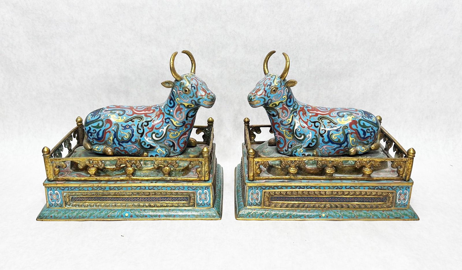 Pair Chinese Cloisonne Enamel Figures Of Cows (1 of 8)