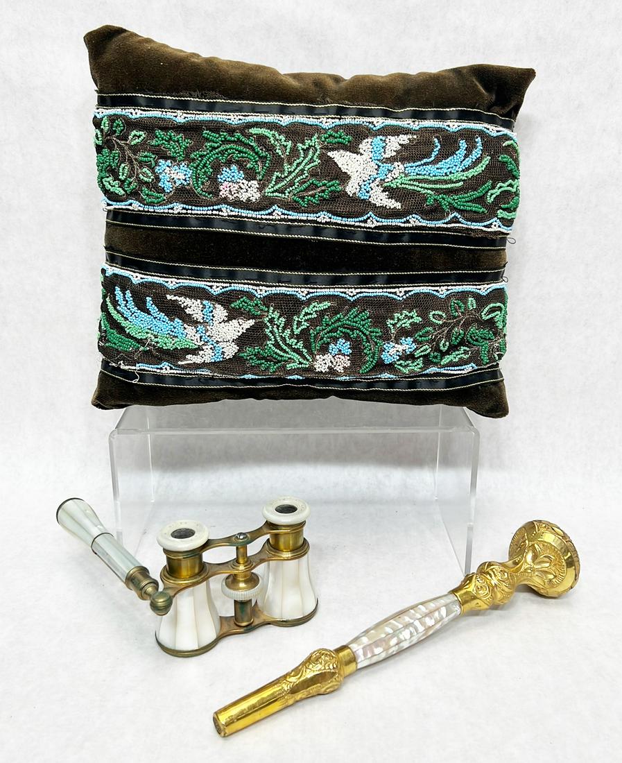 French Beadwork Pillow, Opera Glasses, And Parasol Handle (1 of 9)