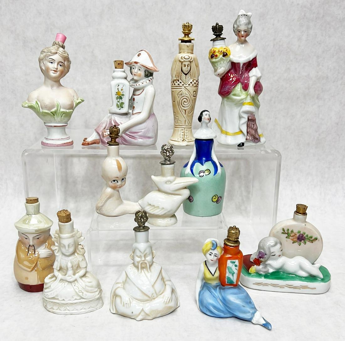 Twelve Continental And Japanese Porcelain And Bisque Perfume Bottles (1 of 9)
