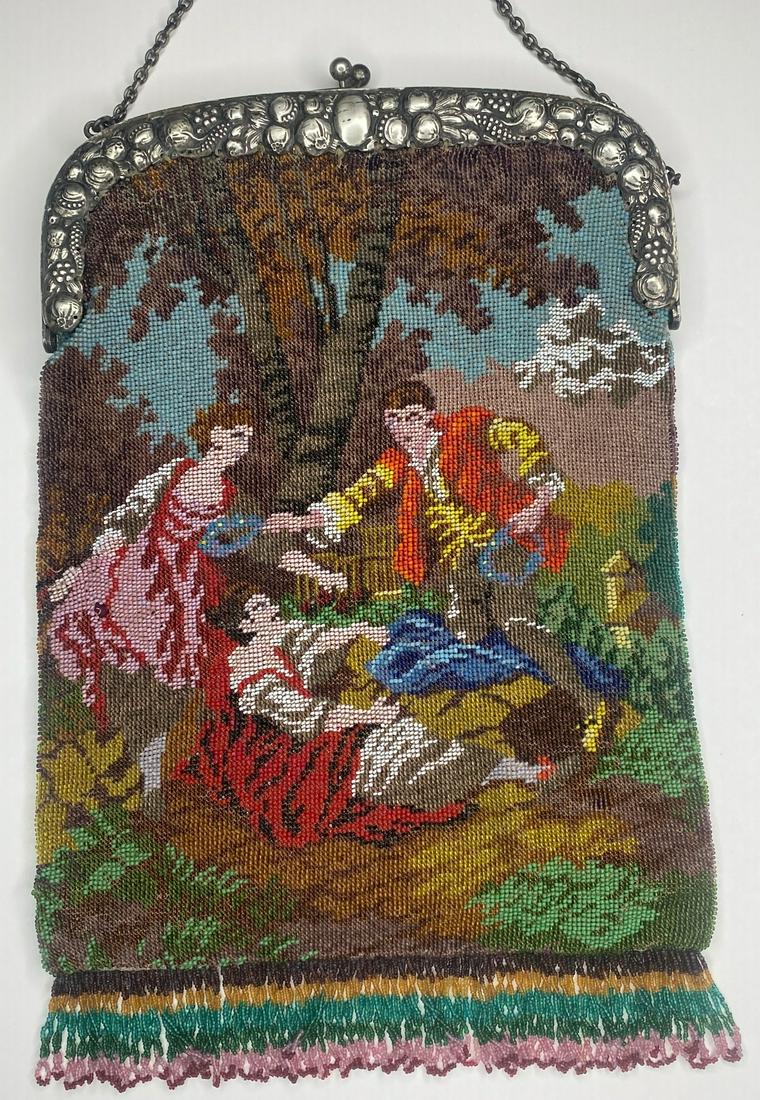 Micro Beaded Hand Bag With Victorian Figures And Hallmarked Silver Frame (1 of 15)