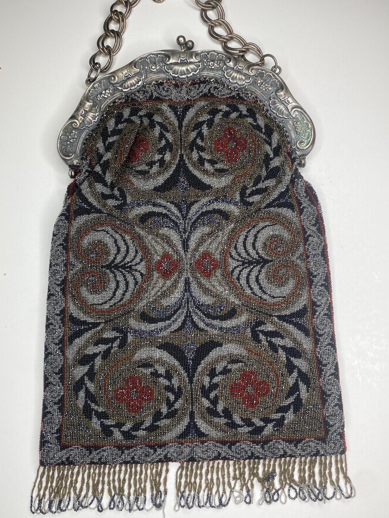 Art Deco Micro Beaded Purse With 800 Silver Frame (1 of 15)