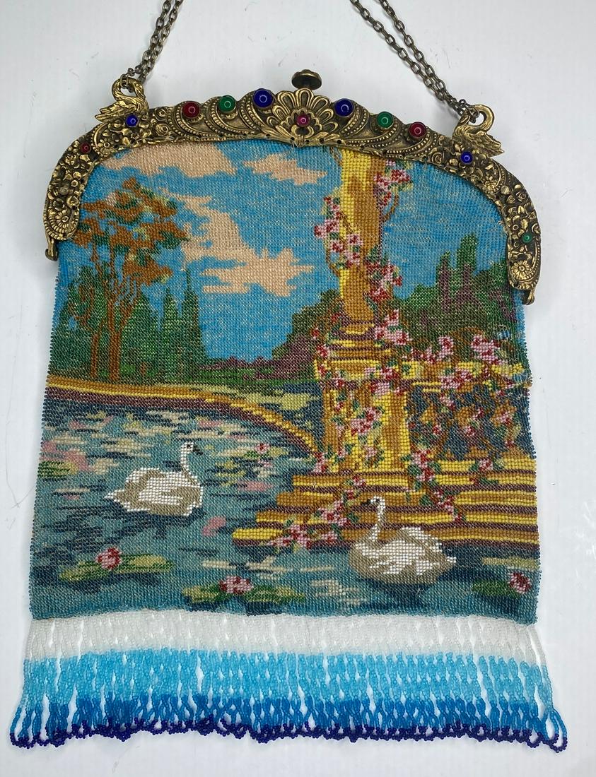 Micro Beaded Swanns In Lake Handbag With Jeweled Frame (1 of 12)