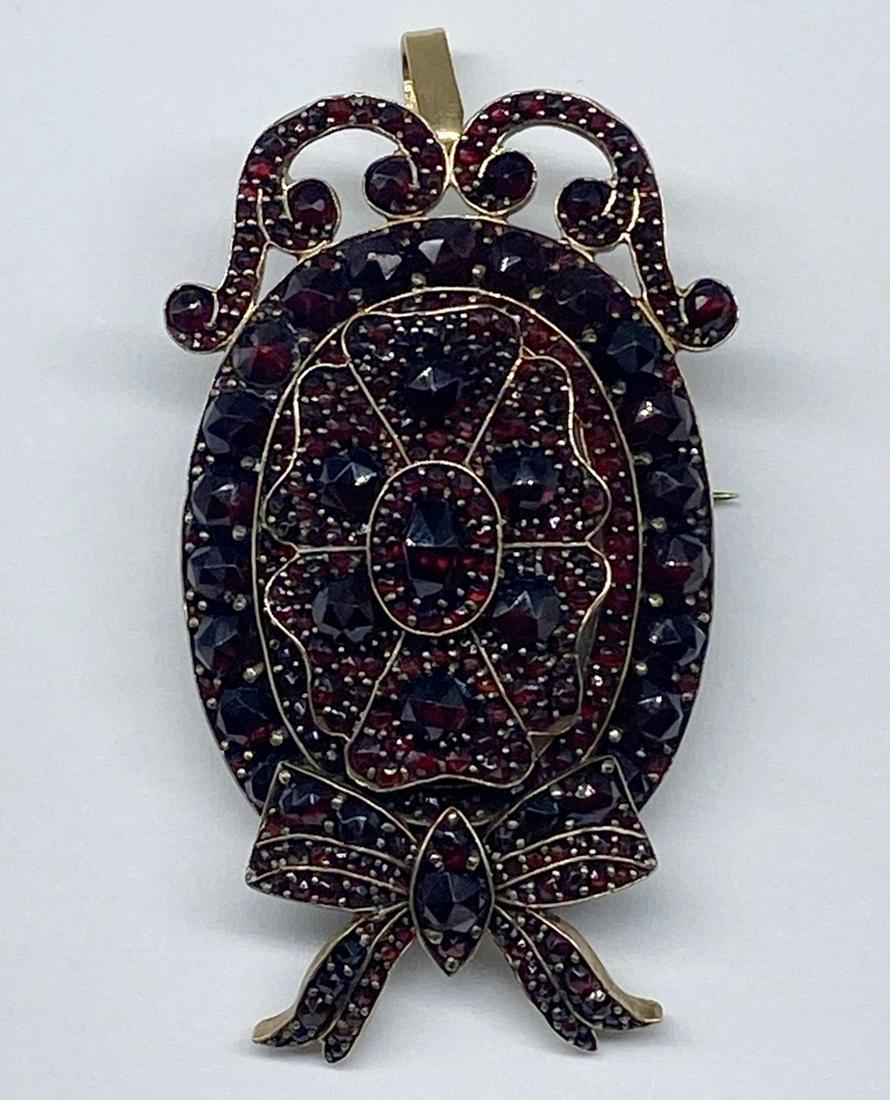 Silver & Gold Filled Vintage Garnet Mourning Locket Pendant/Pin: 2 1/4 x 1 1/4