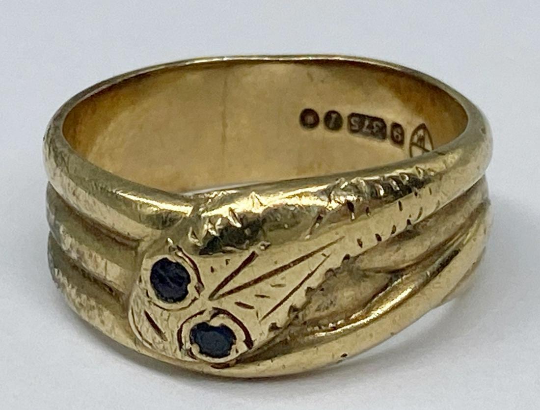 9Ct. Gold Carved Snake Band W/Onyx Eyes 5.7G Size 9 (1 of 5)