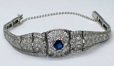 Platinum Diamond & Sapphire Vintage Child'S Bracelet 27.3G