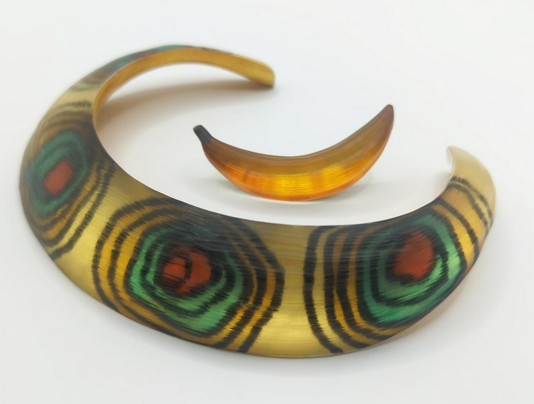 ALEXIS BITTAR; Handcarved Lucite Modernist Collar, Banana Brooch (1 of 5)