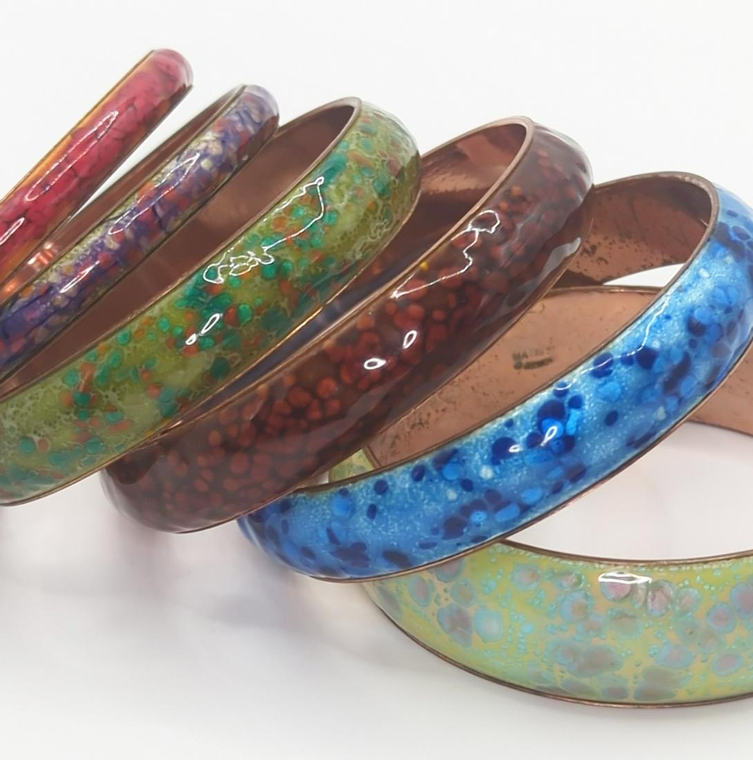 MATISSE RENOIR; Six Modernist Enamel On Copper Bangle Bracelets (1 of 5)