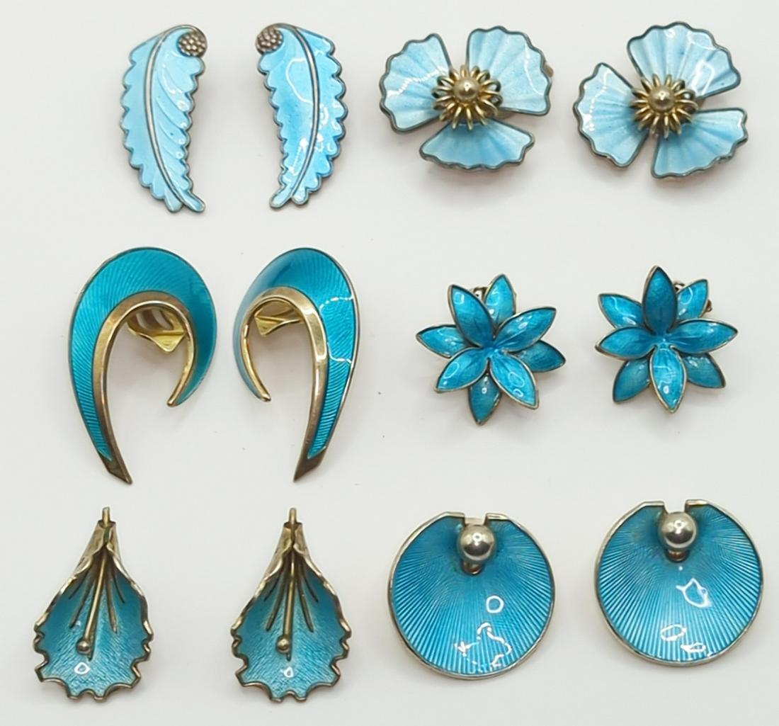 NORWAY, VARIOUS MAKERS: Six Pair Sterling Silver Enamel Earrings (1 of 17)