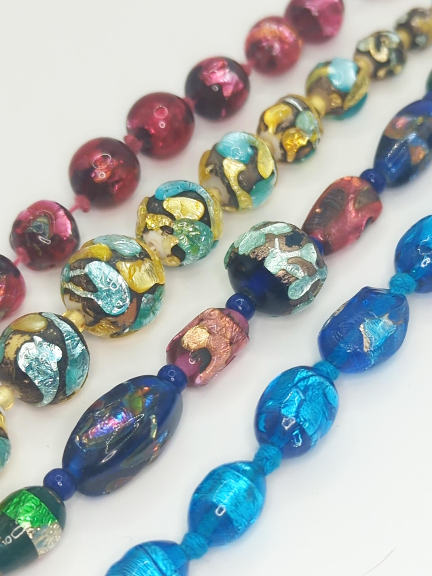 VENETIAN; Four Modernist Foil Glass Beaded Necklaces (1 of 14)