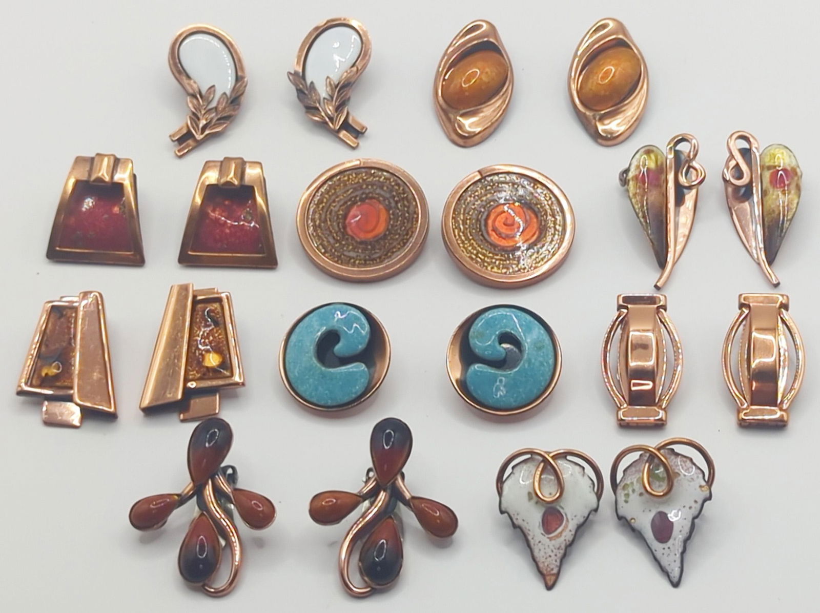 MATISSE RENOIR; Ten Pair Modernist Enamel On Copper Earrings (1 of 13)