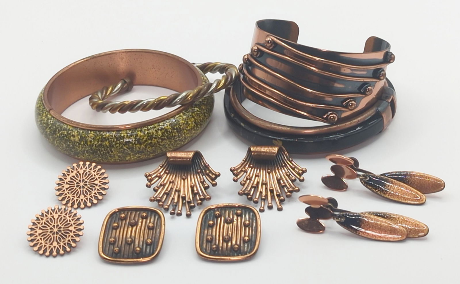 ENAMEL ON COPPER JEWELRY; Four Bracelets And Four Pair Earrings (1 of 9)