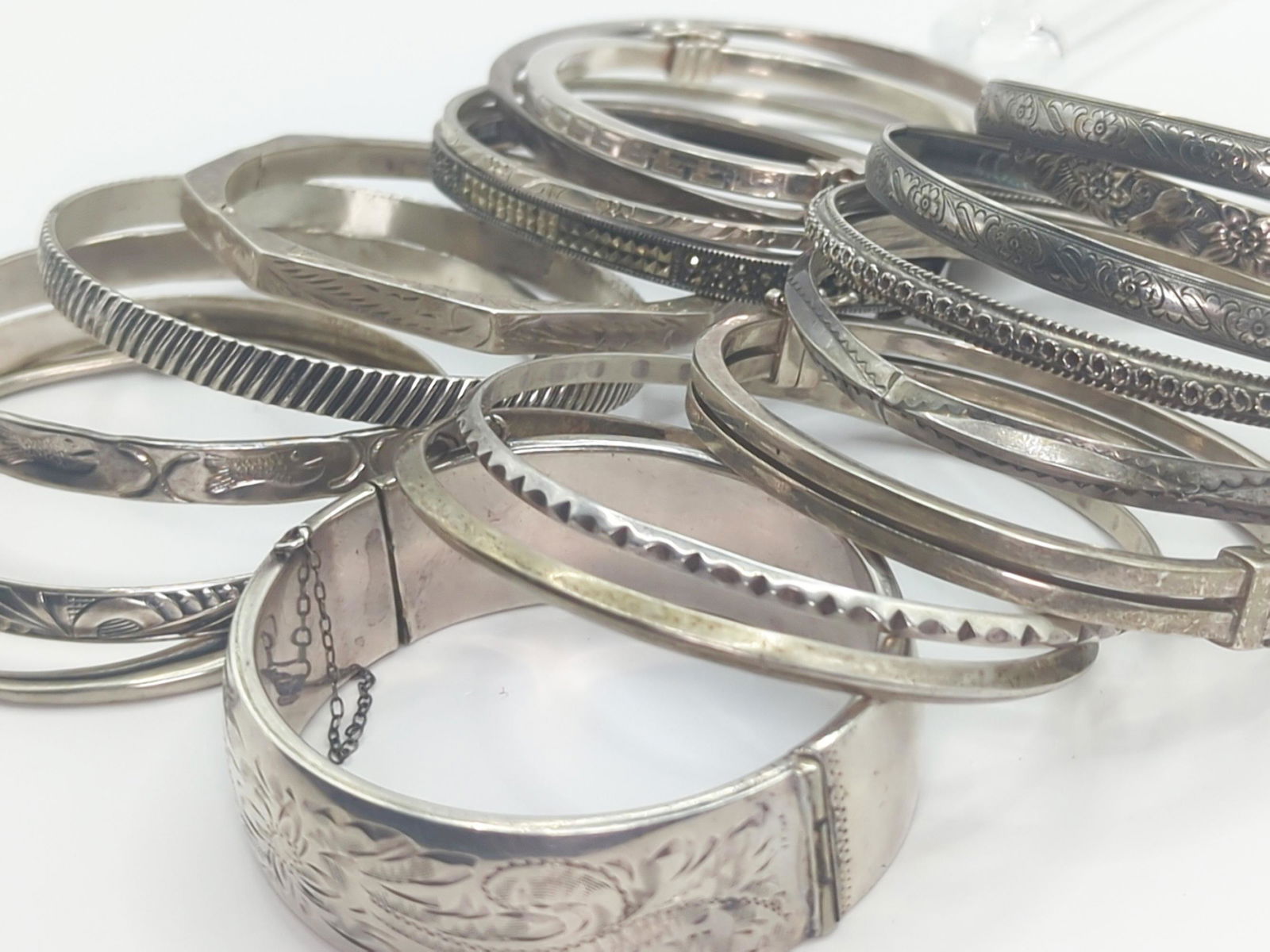 VARIOUS MAKERS, UNMARKED; Eighteen Sterling Silver Bracelets (1 of 10)