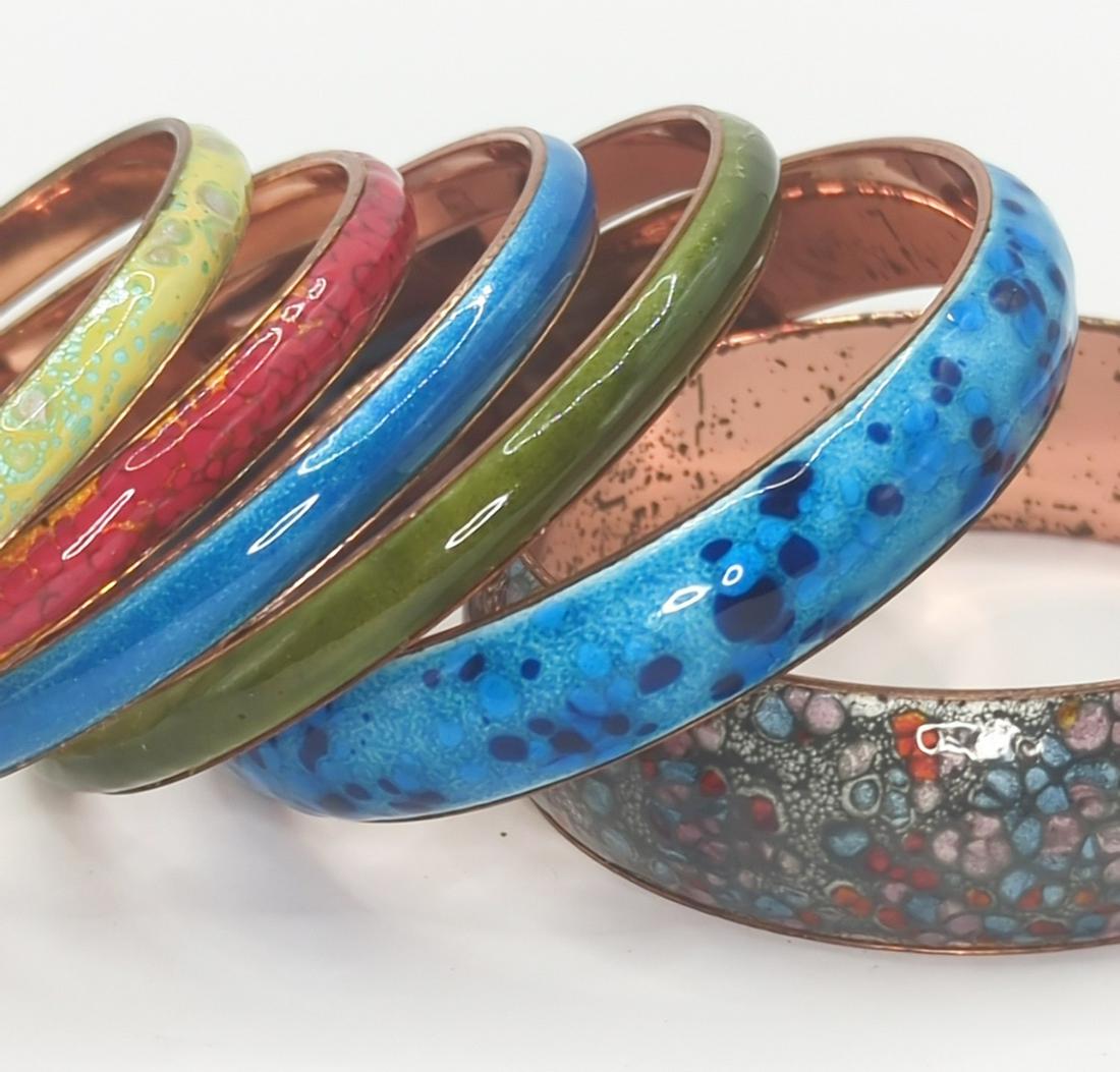 MATISSE RENOIR; Six Modernist Enamel On Copper Bangle Bracelets (1 of 8)
