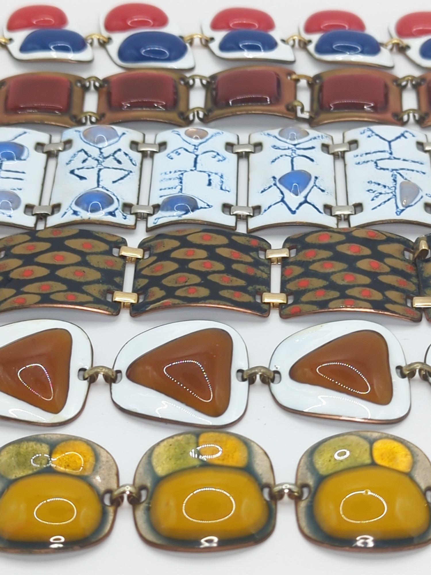 KAY DENNING; Six Modernist Fused Glass Enamel On Copper Bracelets (1 of 11)