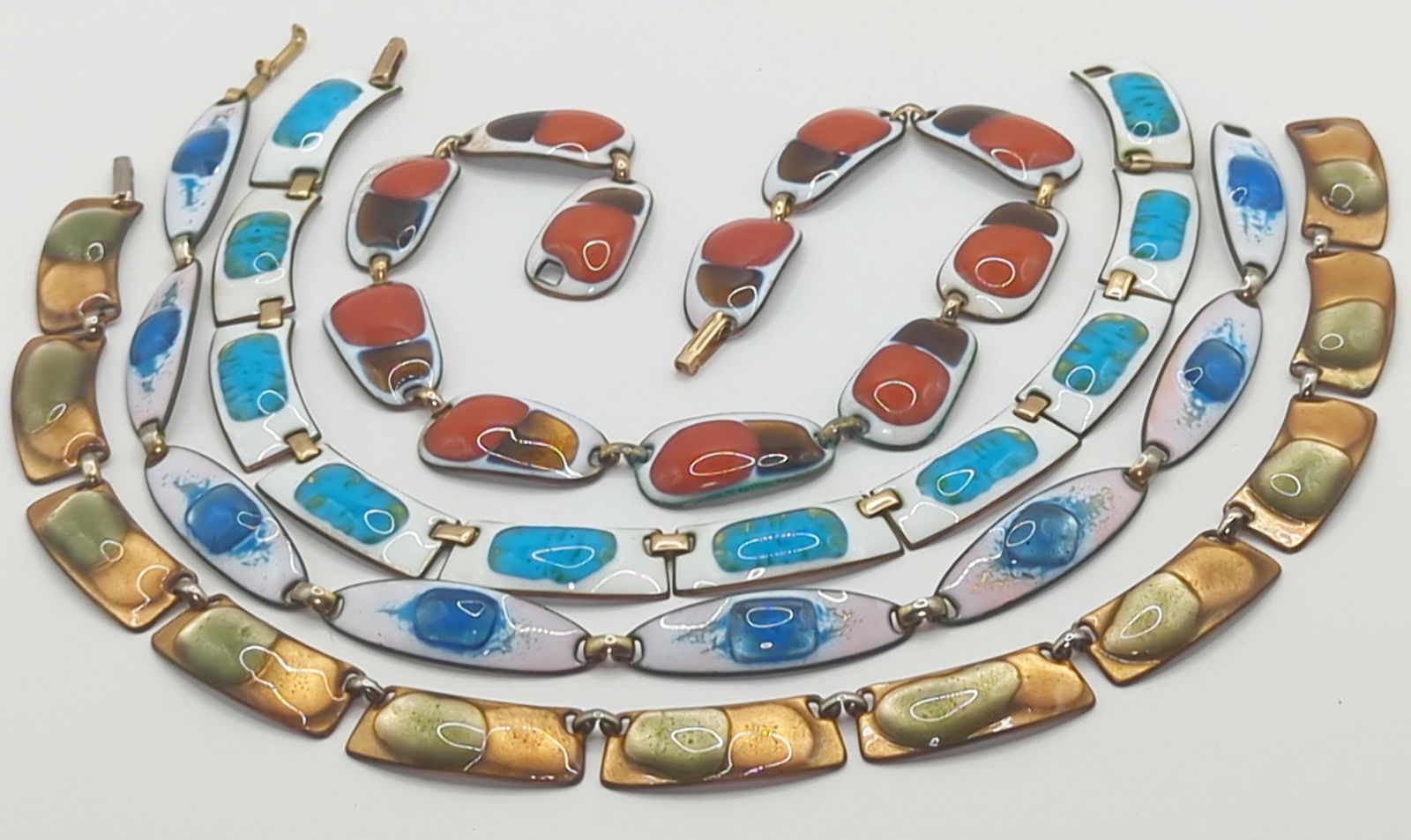 KAY DENNING; Four Modernist Fused Glass Enamel Copper Necklaces (1 of 9)