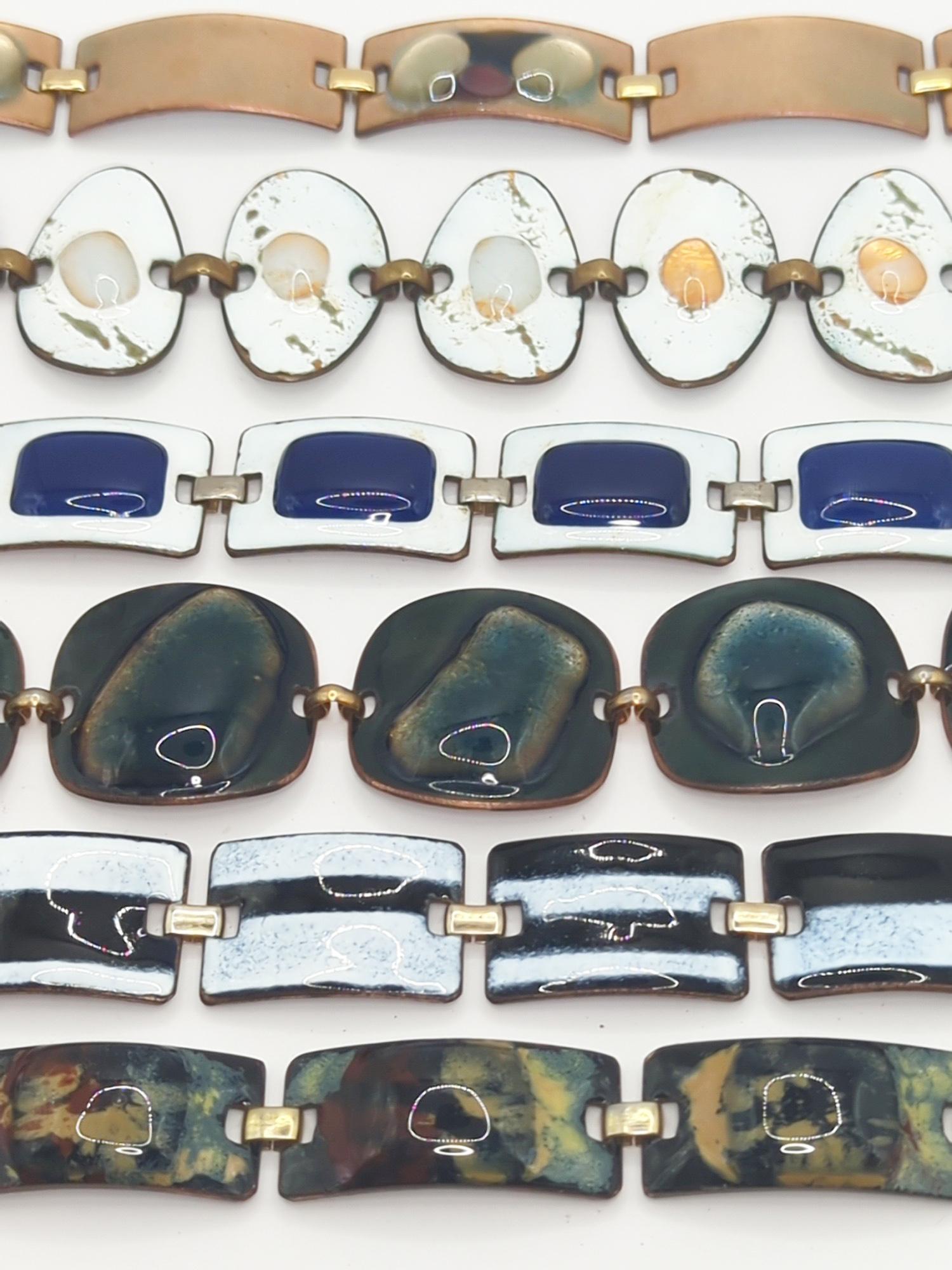 KAY DENNING; Six Modernist Fused Glass Enamel On Copper Bracelets (1 of 9)